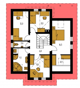 Spiegelverkehrter Entwurf | Grundriss des Obergeschosses - COMFORT 107